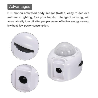 MECCANIXITY DC 5V-24V PIR Motion Activated Sensor Switch for Kitchen Cabinet LED Strip Light, with Light Sensor White