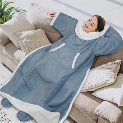 PAVILIA Fleece Blanket with Sleeves, Foot Pockets for Women Men Adults, Plush Wearable Blanket Throw Wrap, Warm Snuggle Blanket Robe, Cozy Gift Ideas Wife Mom, Dark Purple