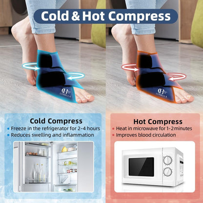 Ankle Ice Pack Wrap, Hot Cold Compress for Pain Relief, Purple | Reusable Cold Compress Sleeve for Sprains, Hot Cold Therapy - for Instant Recovery with Strap & Gel Packs