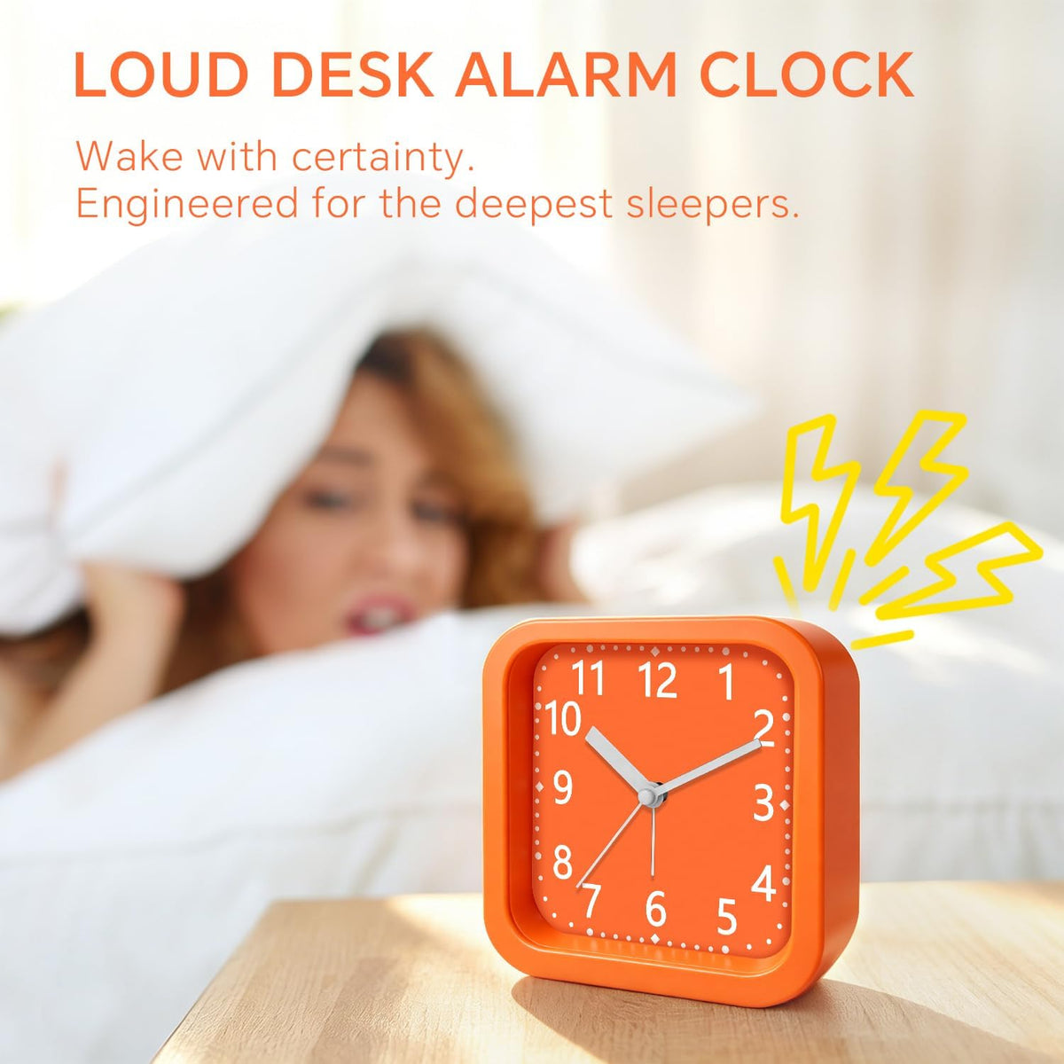 Loud Alarm Clock for Heavy Sleepers, 4.5" Simple Square Analog Alarm Clocks with Silent Movement Battery Operated Easy-to-Read Dial, Plastic Small Desk Clock for Bedroom Teens Seniors, Black