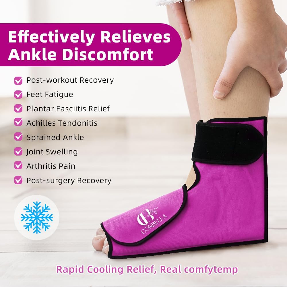 Ankle Ice Pack Wrap, Hot Cold Compress for Pain Relief, Purple | Reusable Cold Compress Sleeve for Sprains, Hot Cold Therapy - for Instant Recovery with Strap & Gel Packs