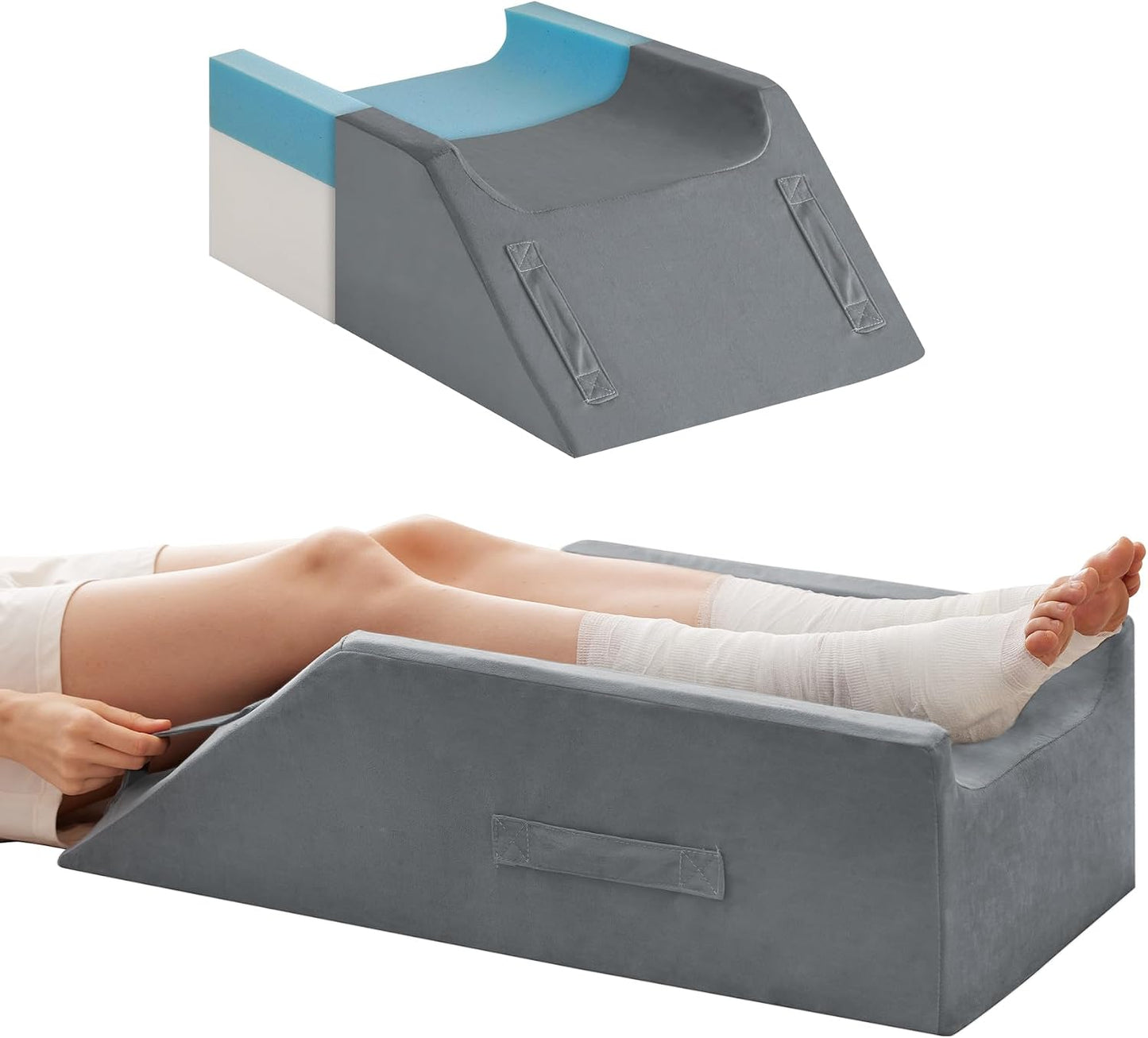 MEGCXIT Leg Pillow Elevation Blood Circulation, Wedge Pillow for Legs Swelling, Knee Pillow Wedge Post Surgery, Leg Elevation Pillows for After Surgery, Memory Foam Foot Leg Elevating Pillow, Grey