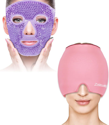 ZNÖCUETÖD Bundle of Gel Beads Ice Face Mask for Headaches, Puffy Eyes, Redness and Migraine Headache Relief Cap Hat, Head ice Pack Wrap Cooling Gel Ice Beanie Cold Cap
