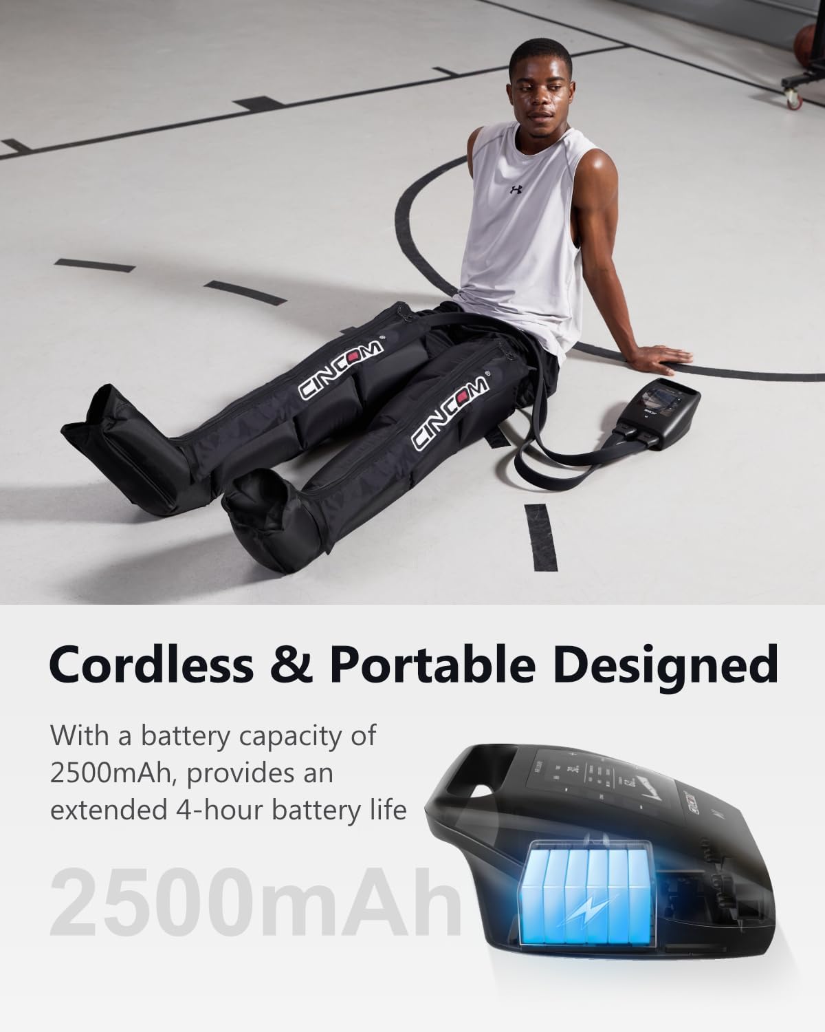 CINCOM Cordless Leg Recovery Compression System, Large | with Dynamic Compression Massage Technology - 3 Different Sizes for Everyone