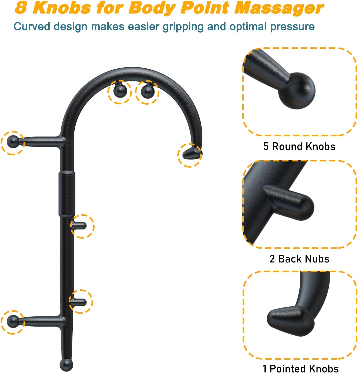 BVN Detachable Trigger Point Massage Cane – Manual Back & Shoulder Hook Massager for Pain Relief, Deep Tissue Self Massage Tool for Muscle Knots in Neck, Back, Legs & Feet