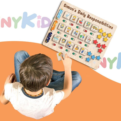 TinyKidz Wooden Daily Routine Chart 11x15, Schedule Board for Kids, Wooden Chore Chart for Kids, Responsibilities Chart for Toddlers, Morning Bedtime Routine for Toddlers