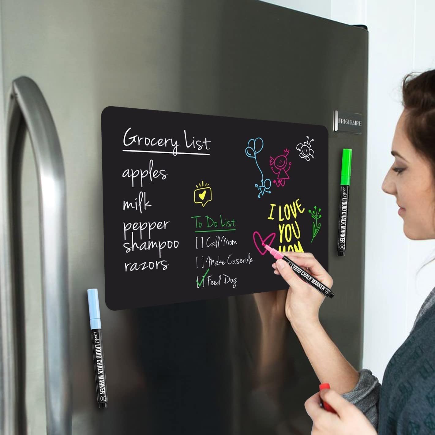 Black Magnetic Dry Erase Board for Fridge with 4 Neon Markers | Magnetic Board for Refrigerator, Magnetic Refrigerator Organizer & Planner for Daily Use