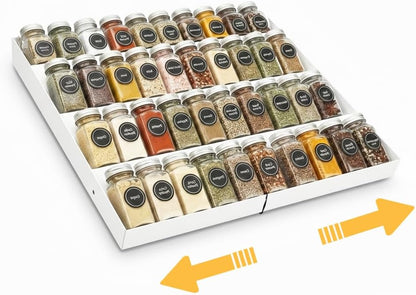 GOENDR Metal Spice Drawer Organizer, 4-Tier Spice Rack for Drawer, Expandable Seasoning Organizer Fits 11.4-22.8” Wide Drawer, Holds up to 48 Spice Jars (Not Included), Black