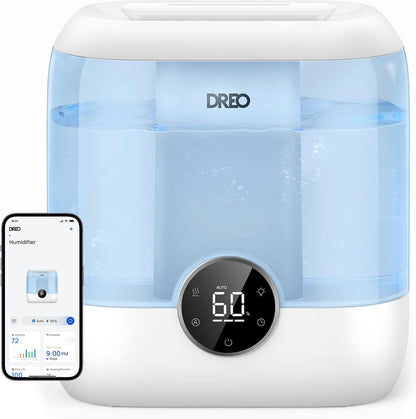 DREO 6L Smart Humidifiers for Bedroom, Large Room, 60H Runtime, Quiet 28dB | Top Fill Supersized Cool Mist Humidifier for Plants, Indoor, Home, Night Light, App/Touch/Voice Control, Black
