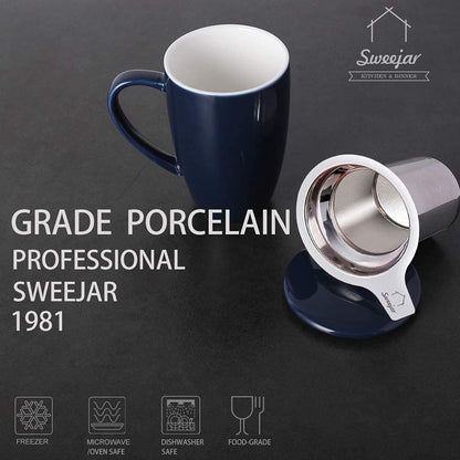 Sweejar Porcelain Tea Infuser Mug with Lid, 16 oz Teacup with Strainers for Loose Leaf Tea, Microwave and Dishwasher Safe Coffee Mug(Purple)