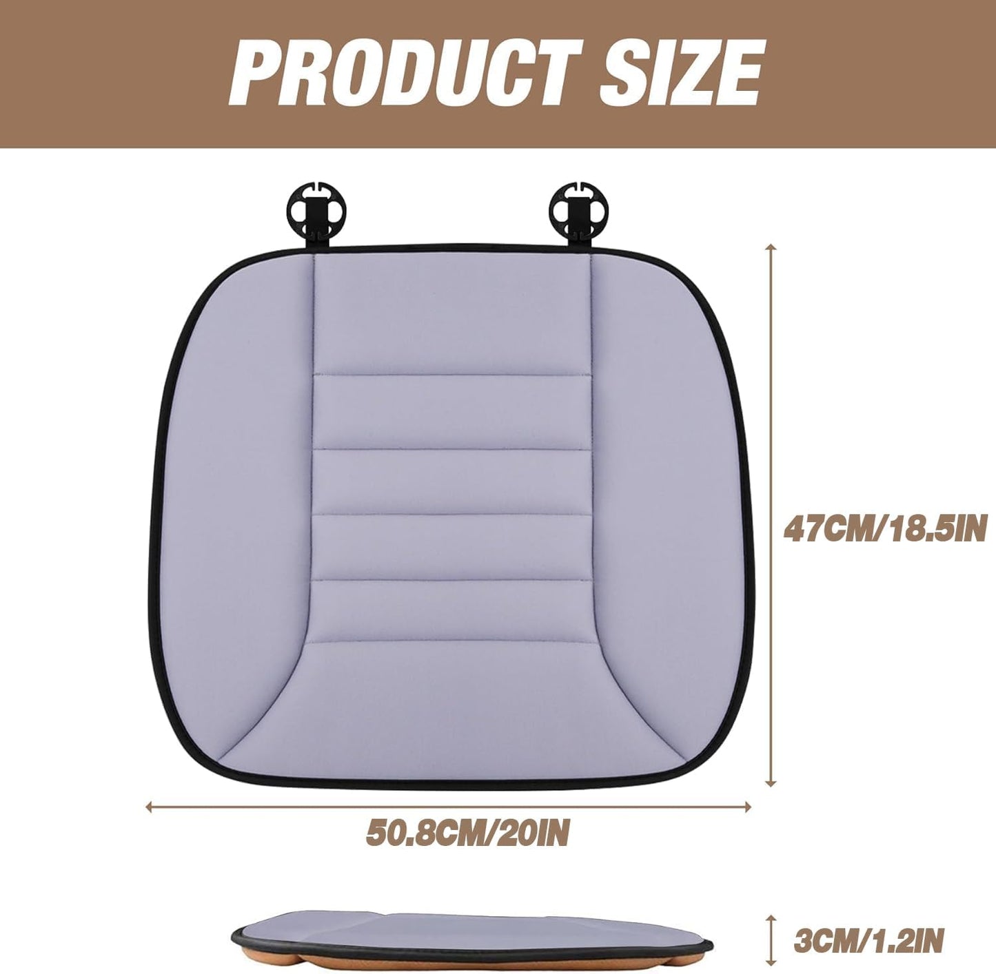 Car Seat Cushion Pad 1.2" Thick Comfort Seat Protector for Car Driver Seat Office Chair Home Use Memory Foam Seat Cushion with Non Slip Bottom, 20'' x 18.5'', Black