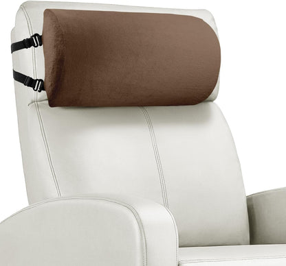 Non-Slip Neck Pillow for Recliner with Elastic - Head Pillow for Recliner Supportive Memory Sponge Cushion with Soft Velvet Cover for Neck Relief While Working,Studying and Playing(Brown)