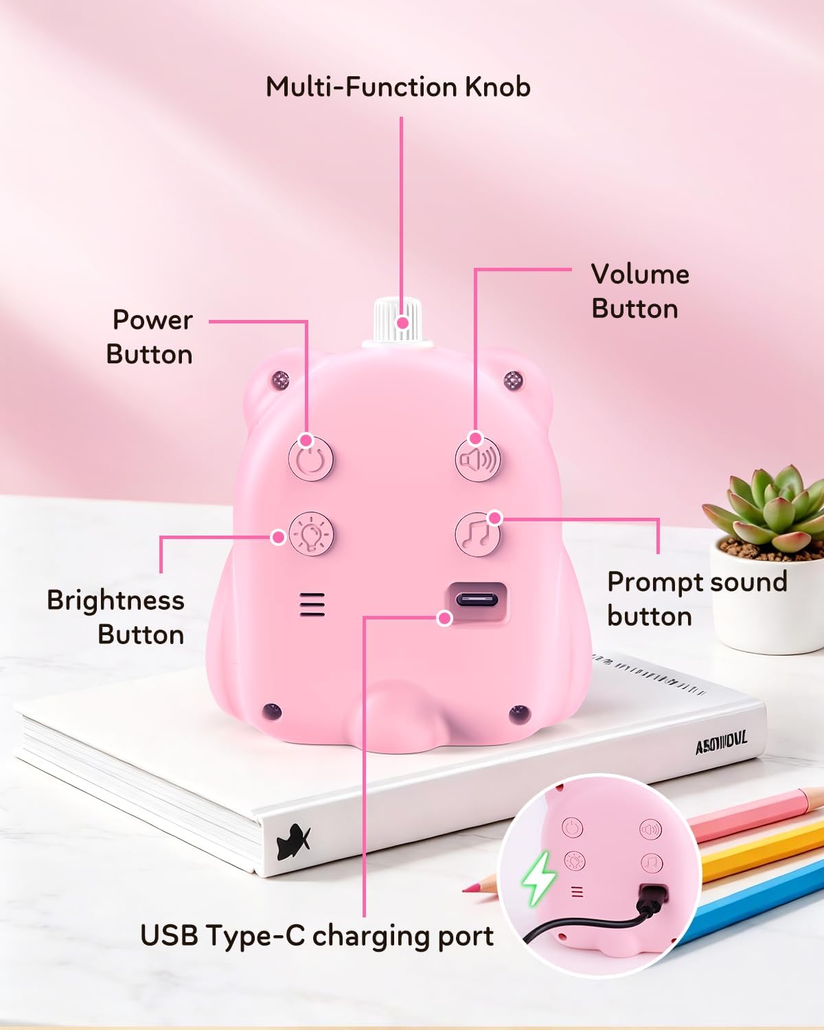 Visual Timer for Kids, 100 Min, Rechargeable Countdown Timers, Adjustable Sound Alert, Adjustable Brightness, Productivity Timers for ADHD, Silent Operation, Desk Time Management Tool for Toddler