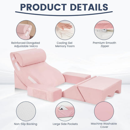 5PCS Wedge Pillow Set for After Surgery, Adjustable Orthopedic Foam Bed Wedge Pillow for Acid Reflux, GERD & Heartburn Relief, Back & Leg Elevation Support for Sleeping & Sitting Up, White Grey