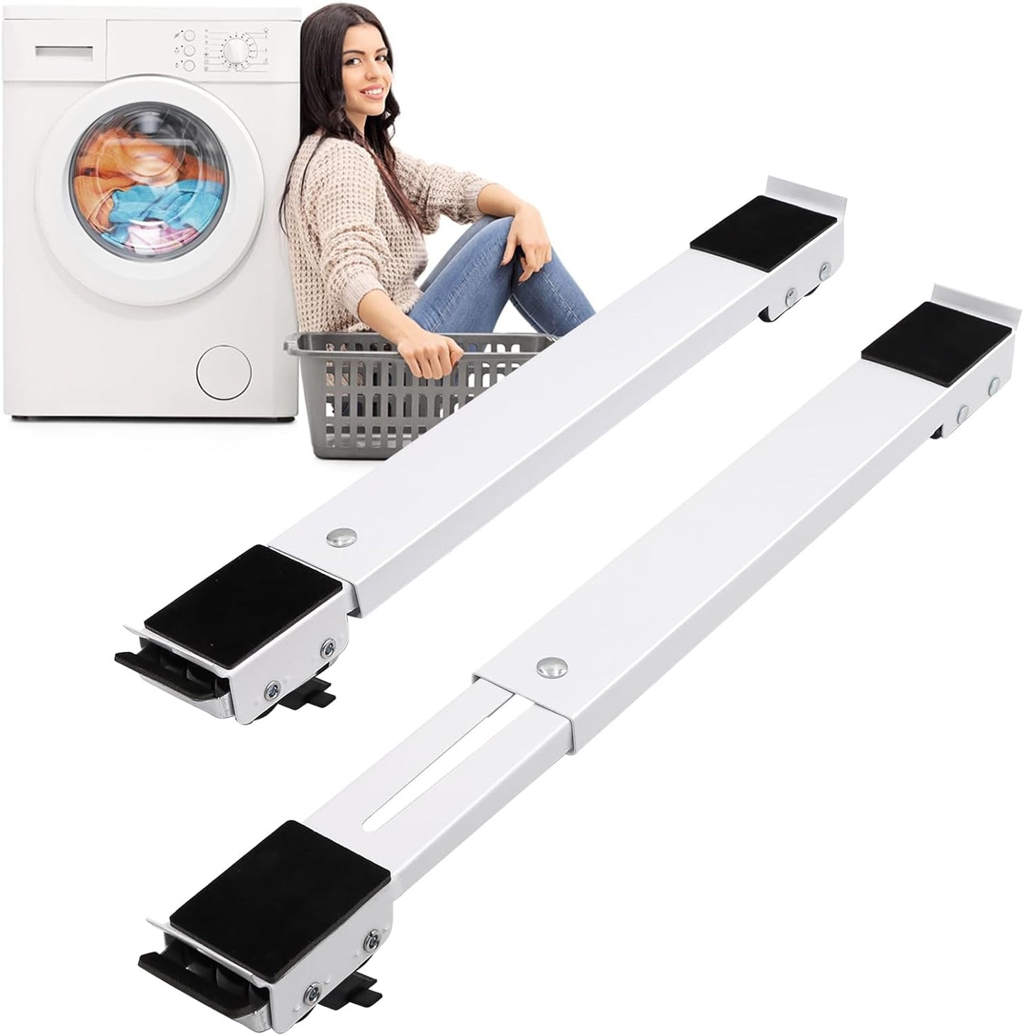 Extendable Furniture Appliances Rollers, Mover Tools for Moving, Black | 24 Roller & Brake Equipment for Heavy Washing Machine Refrigerator for Mobile Wheels Strong Base Stand Hold Up to 660 lb