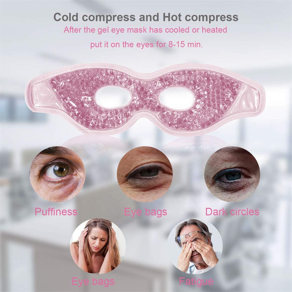 Cooling Gel Eye Mask with Eye Holes, 2 PCS Cold Eye Packs for Puffiness & Swelling, Reusable Hot Cold Compress Heat Ice Gel Pack, Purple and Pink