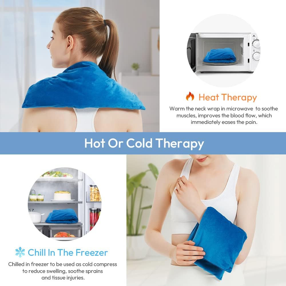Microwave Heating Pad 6 x 12 Small Heating Pad Microwave, Microwave Bean Bag Heating Pad for Neck and Shoulders, Moist Heat Pack Pillow Warm Compress for Knee, Muscles, Joints, Wrist (Dark Blue)