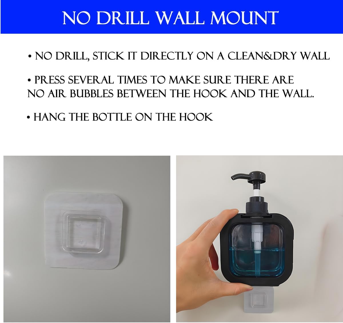 Hand Soap Dispenser Bathroom, Shower Soap Dispenser Wall Mounted, Dish Dispenser for Kitchen, Shampoo and Conditioner Dispenser with Pump and Labels (Black)