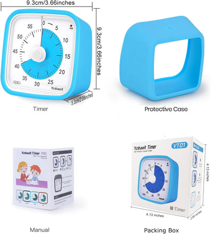 Yunbaoit Rainbow Visual Timer for Kids, 60-min Countdown Timer, Blue | Protective Case, No Ticking, Mute and Ringing Alarm Available, Time Management Tool, Low Power Reminder, for Study,Game,Work