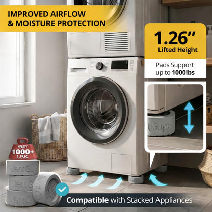 Heavy Duty Anti Vibration Pads for Washing Machine, Grey 4 Pack Washer Feet | Works as washer & dryer leveling pads or anti vibration mat. Universal fit up to 2.36in feet, reduces shaking & noise.