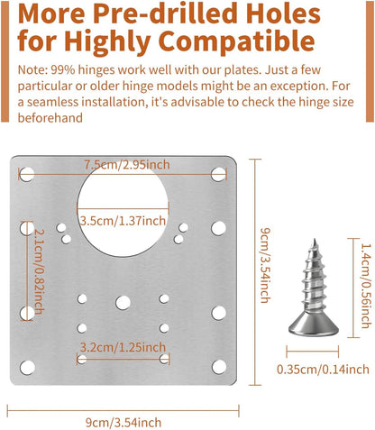 6PCS Upgraded Cabinet Hinge Repair Plate Kit FOGZUVR Fix Loose Cabinet Door | 100K Cycle Durability Door Hinge Mounting Plate Stainless Steel Rustproof Large for Cupboard Doors Easy Install with Screws