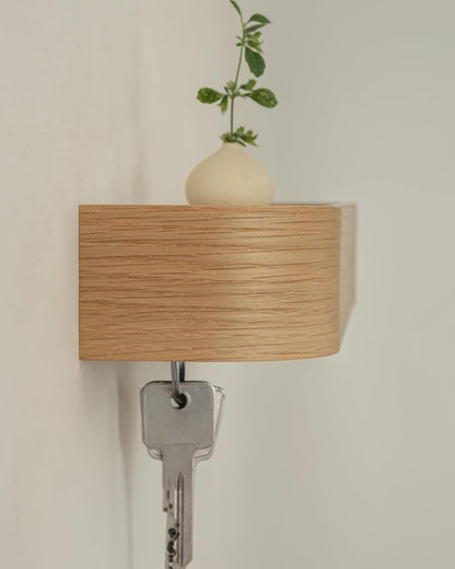 Kazai. Key Holder 'Toke' | Minimalist Key Hook Design from Berlin | Modern Key Holder Wall Mount with Wooden Shelf | Key Rack for Wall as Entryway Organizer | Walnut