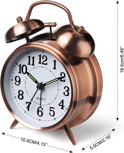 Azyh Loud Alarm Clock for Heavy Sleepers Adults, Metal 4 Inches Twin Bell Battery Operated Alarm Clocks for Bedrooms Decoration, Silent Non-Ticking, Back-to-School Gift (Red Brown)