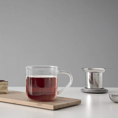 VIVA Minima Balance Glass Tea Cup with Infuser and Lid, 17oz, Clear Bamboo