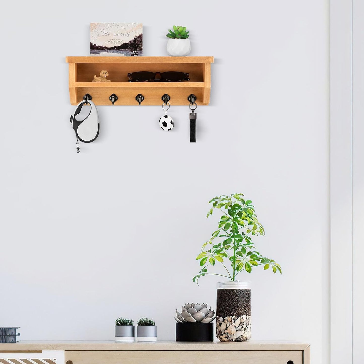 Nekon Key Holder Wall Mount, Wall Organizer Shelf with 5 Key Hooks | Wall Mounted Key Rack Room Decor for Home and Apartment Essentials