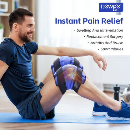 NEWGO Knee Ice Pack Wrap, 360° Full Wrap, Blue | Y-shaped Strap Stays Put, Reusable for Knee Replacement, ACL, Arthritis, Swelling, and Sports Injuries, 21.7" x 9.8"