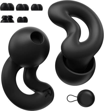 Sleep Ear Plugs for Sleeping,Noise Reduction NRR40dB,Reusable Earplugs for Sleep,Side Sleepers,Snoring Reducing,XS/S/M/L Tips and Carrying Case Black