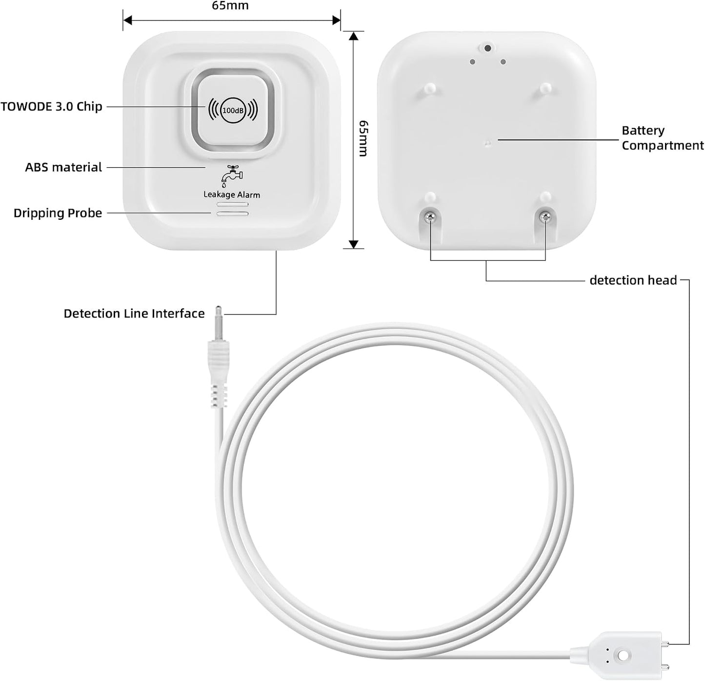 WiFi Water Leak Detectors 100dB Smart Water Sensor Alarm with 3.22 ft Sensor Cable Triple Detection Mode, with App Remote Monitor, Wireless Tank Level Monitor for Basement, Kitchen, Bathroom (3pack)