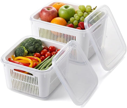 Fruit Containers for Fridge with Colanders (2, 750ml + 1500ml) | Food Storage Containers with Lids