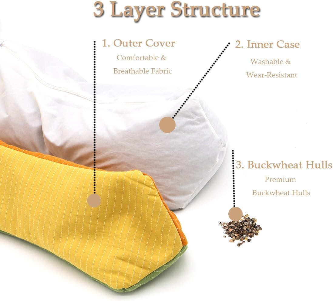 Buckwheat Cervical Neck Roll Pillow, Adjustable Firm Support for Neck Pain Relief, 15.7x6 Inch Buckwheat Hull Pillow for Back Side Sleepers