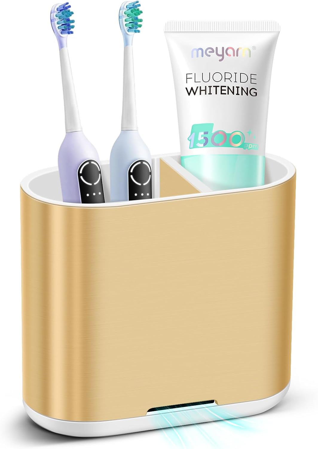 Bamboo Toothbrush Holder for Bathrooms Toothpaste Organizer, Small, White | 2 Slots, Easy to Clean, Plastic, Kids Electric Toothbrush, Drainage, Removable, For Bathroom, Vanity, Kitchen Sink, Office