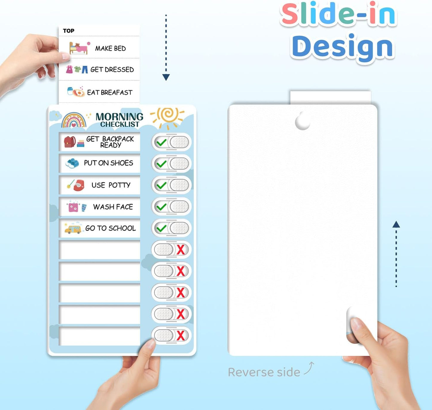 Upgraded Slider 4 in 1 Reward Chart for Kids, Reusable Bedtime/Morning/Daily Routine Chart for Kids, Magnetic Chore Chart for Kids Toddlers, Sticker Chart for Kids Behavior Chart for Kids at Home