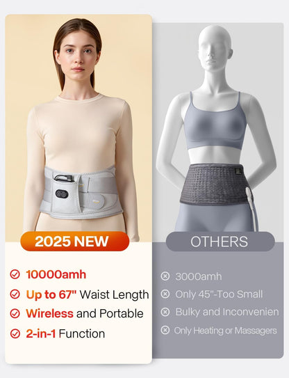ALLJOY 10000mAh Cordless Heating Pad for Back Pain Relief FSA Eligible HSA, 67" Lower Back Massager with 3 Heat 3 Vibration, Portable Heating Pad for Cramps, Birthday Gifts for Women Men Mom Dad