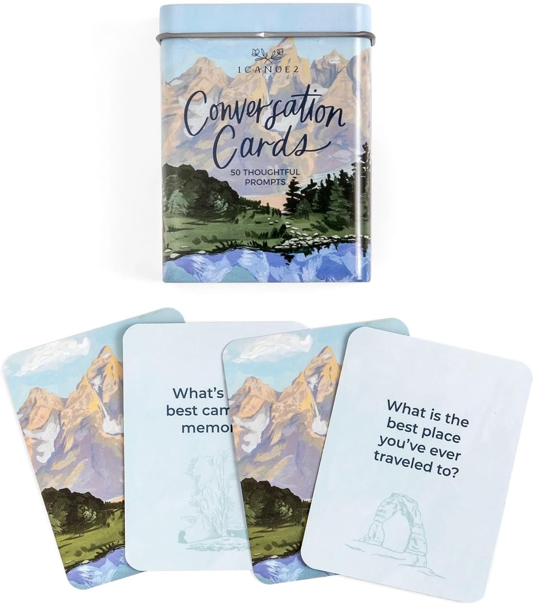 1Canoe2 Conversations Card Game, 50 Cards & Tin (Reading) | 50 Conversation Starter Cards, Decorative Storage Tin, Book Lovers Gift