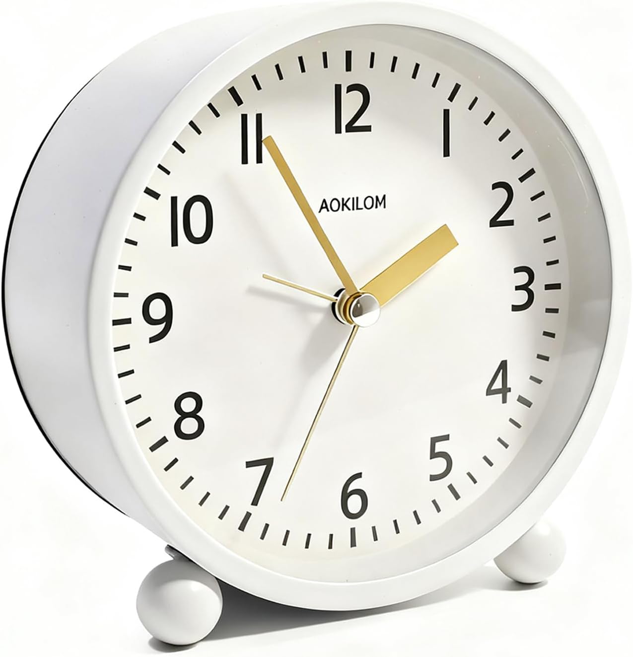 Analog Alarm Clock, Non-Ticking Silent Travel Small Clock, Battery Operated with On-Demand Light, Easy Set Gentle Wake, Ideal Decor for Bedroom, Bedside, Desk,Office(White)