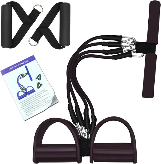 Pedal Resistance Band, 4-Tube Elastic Pull Rope, Sit-up Equipment, Yoga Strap Bodybuilding Expander, Exercise Bands, Fitness Equipment for Abdomen, Waist, Arm, Leg Stretching Slimming Training