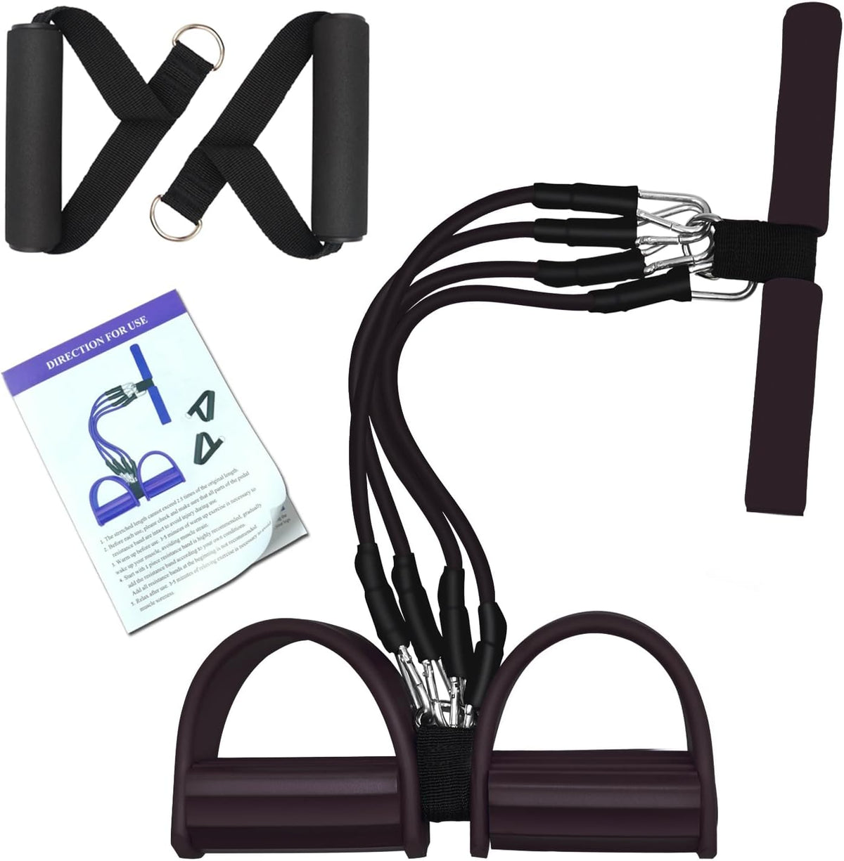 Pedal Resistance Band, 4-Tube Elastic Pull Rope, Sit-up Equipment, Yoga Strap Bodybuilding Expander, Exercise Bands, Fitness Equipment for Abdomen, Waist, Arm, Leg Stretching Slimming Training