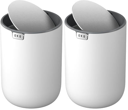 EKO Fandy 0.58 Gal/2.2L Mini Trash Can with Lid, Swing-Top Desktop Trash Can for Bathroom, Countertop, Vanity, Desk or Office, Small Garbage Bin (Blue)