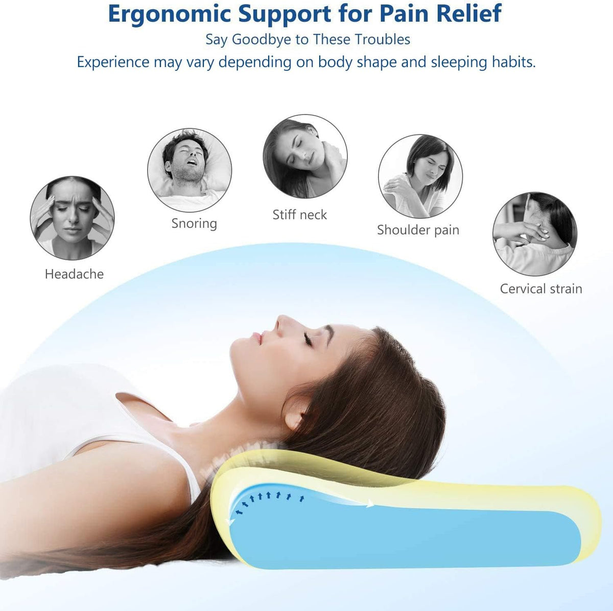 ZAMAT Memory Foam Pillow for Neck Pain Relief, Adjustable Orthopedic Ergonomic Cervical Pillow for Sleeping with Washable Cover, Bed Pillows for Side, Back, Stomach Sleepers