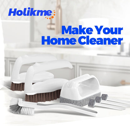Holikme 7 Pack Cleaning Brush Scrub Brush Kitchen Brush for Floor,Green | Deep Cleaning Brush Set, Scrub Pads with Scraper Tip for Pool Walls, Bathroom, Grout, Floor, Bike, Tub, Shower
