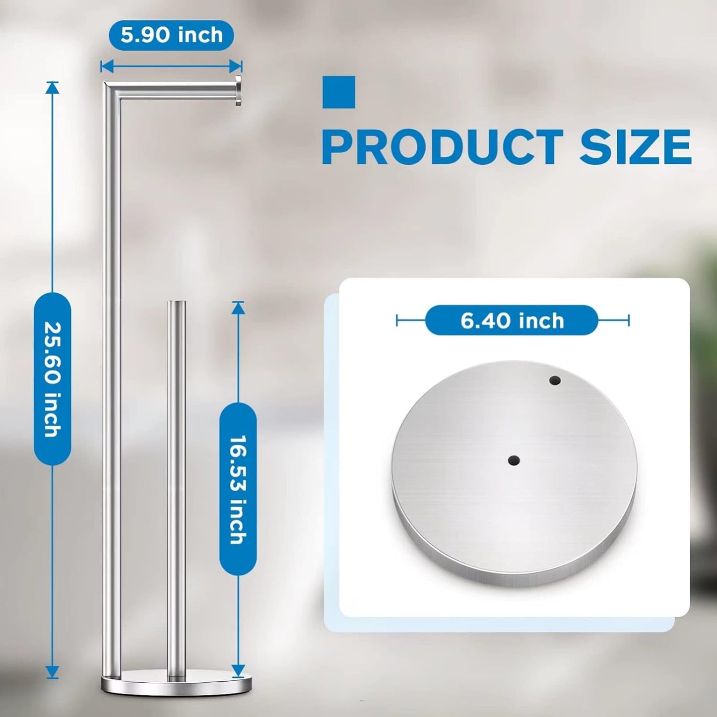Toilet Paper Holder Stand, Brushed Nickel Toilet Paper Holder Free Standing | Stainless Steel Toilet Paper Holder for 4 Rolls, Bathroom Organizers and Storage with Anti-Slip Base and Rustproof