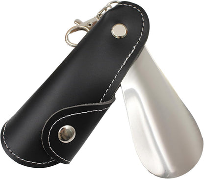 Metal Shoe Horn with Holster, 1 Pc Foldable Shoe Horn with Keychain, Travel Mini Stainless Steel Shoe Spoon