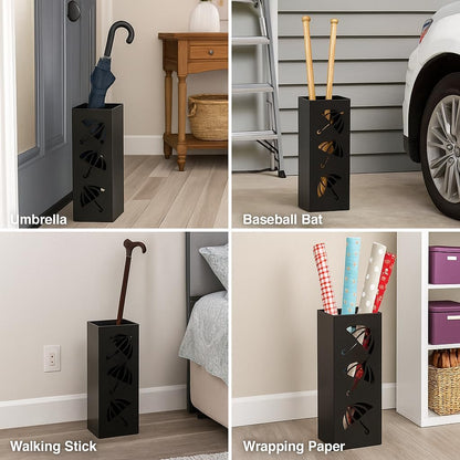 Okllen Metal Umbrella Holder, Square Umbrella Stand Rack for Entryway, 6.3" x 6.3" x 16.5", Black