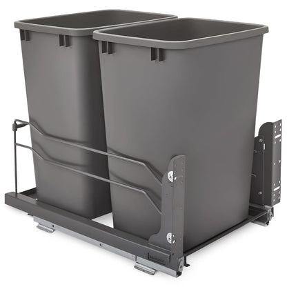 Rev-A-Shelf Double Pullout Trash Can w/Soft-Close Slides, 14.5" Min Opening | Large Capacity Garbage/ Recycling Waste Bins for Under Kitchen Cabinets, Heavy Gauge Wire Construction, 53WC-1835SCDM-211