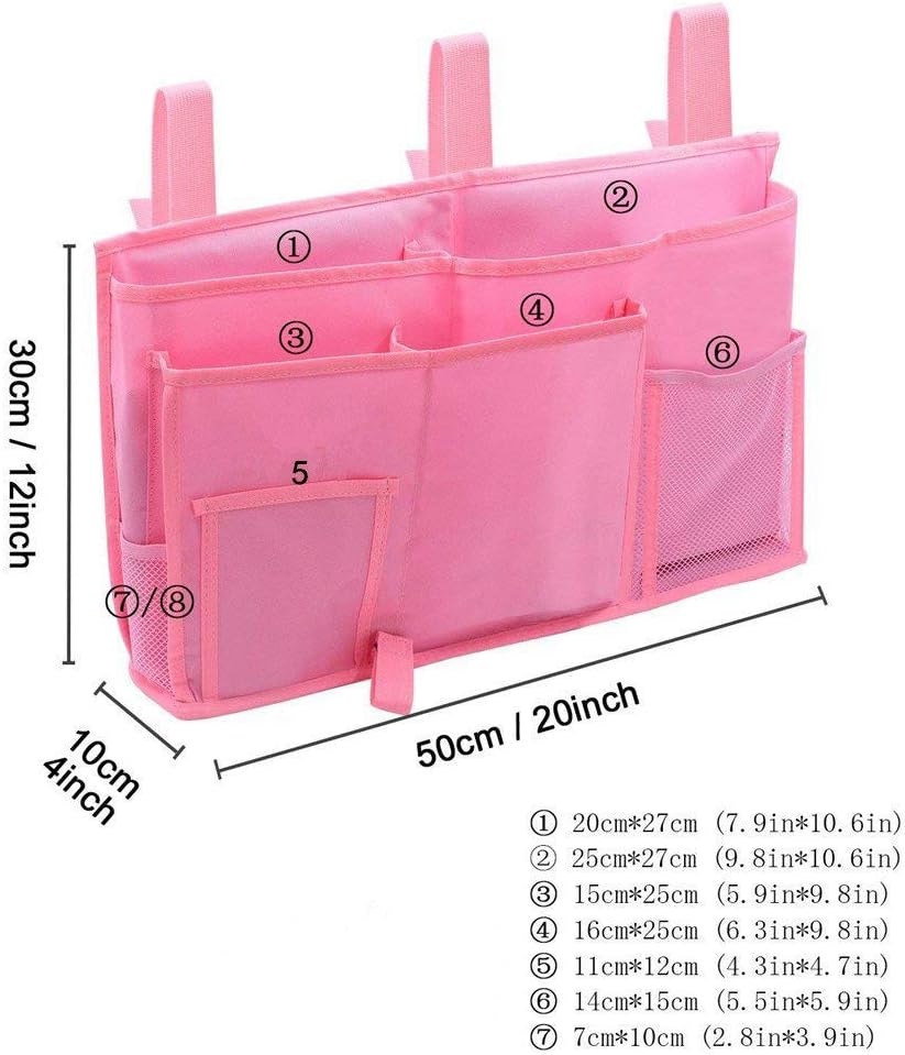 Createy Bedside Caddy Hanging Organizer Storage Bag Pocket for Bunk and Hospital Beds, College Dorm Rooms, Baby Bed Rails, Camp - 4 Pockets and 2 Hooks