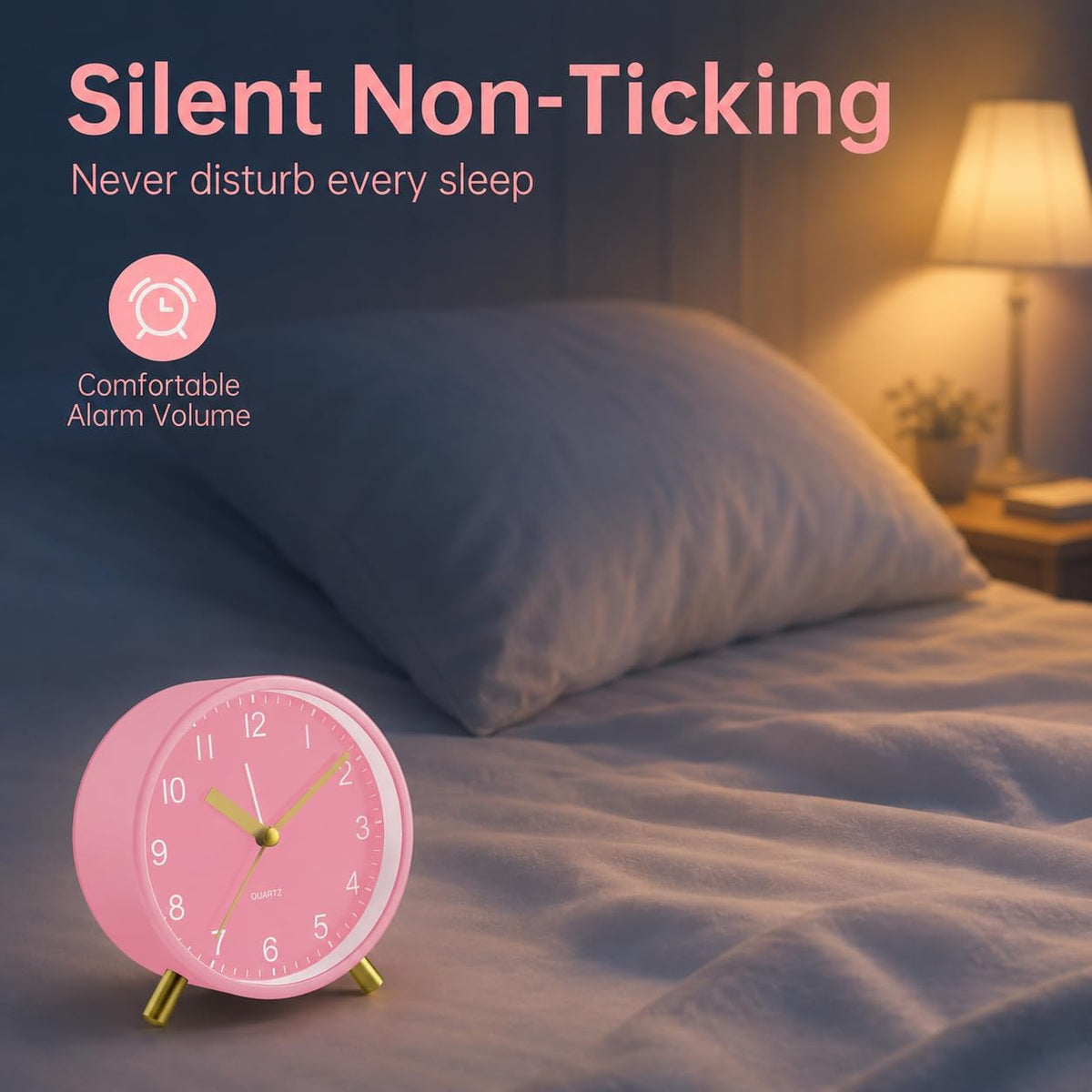 JALL Analog Alarm Clock, 4 inch Super Silent Non Ticking Small Clock with Night Light, Battery Operated, Simple Design, Easy Setting for Office, Bedroom, Bedside, Desk, Teens, Elders, Adult, Green